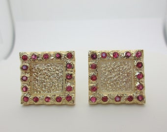 Ruby Cufflinks Solid Gold Mens Jewelry 14k Tuxedo Hammered Gold Large Cuff Links Tux Shirt Texas Wedding Gift Anniversary Real 1.60ctw P007