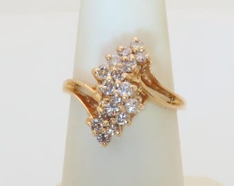 14k Diamond Rings Natural Diamonds Womens Jewelry Vintage Diamond Pathway Ring Solid Gold Anniversary Rings Gift Wife Size .48ctw 6.5 R515