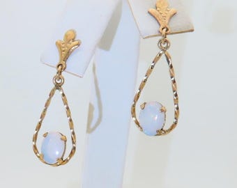 Vintage Opal Earrings Dangle Drop Opal Earrings Solid Gold Jewelry Bridal Wedding Gift Anniversary Womens Birthday Daughter October 10k E316