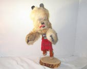 Indian Kachina Doll Native American Hand Wrought Bear Removable Headdress Signed