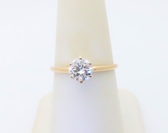 Anillos de compromiso de diamantes de 14 k, solitario, redondo, brillante natural, joyería fina, oro para mujer, boda, aniversario, estampado .71, talla 6, R1651