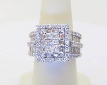 14k Solid White Gold Diamond Engagement Rings Bridal Princess Halo Ring Natural Diamond Anniversary Gift Texas Style 3.10ctw Size 7.25 R905