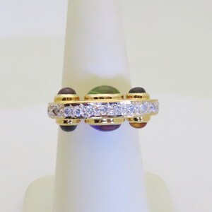 18k Gold Gemstones Rings Antique Solid Gold Multicolor Jewelry Womens Rainbow Multi Stone Gifts Girlfriend Wife Daughter Partner Size 6 R901
