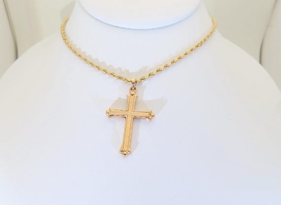 14K Solid Gold Cross Necklace Pendant Religious J… - image 4