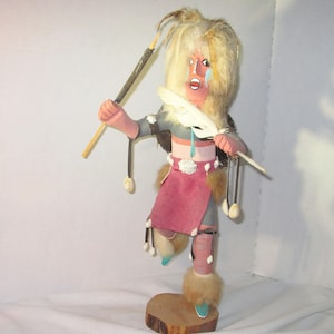 Rare Kachina Doll Native Americans Hand Wrought Spear Hunter Dancer Tribal Art Katsina Spiritual Intricate Colorful Signed