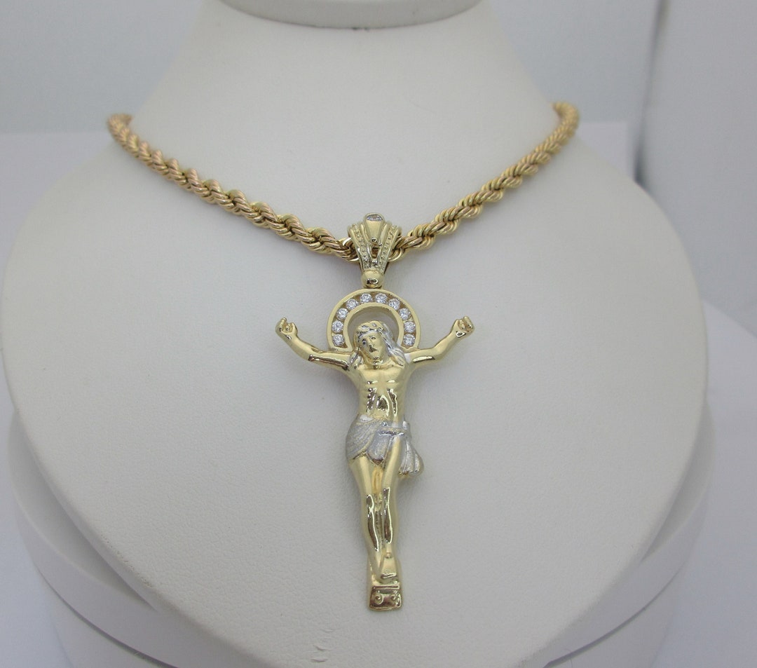 Solid Gold Crucifix Necklace Spiritual Cross Sapphire .55 Ctw Etsy