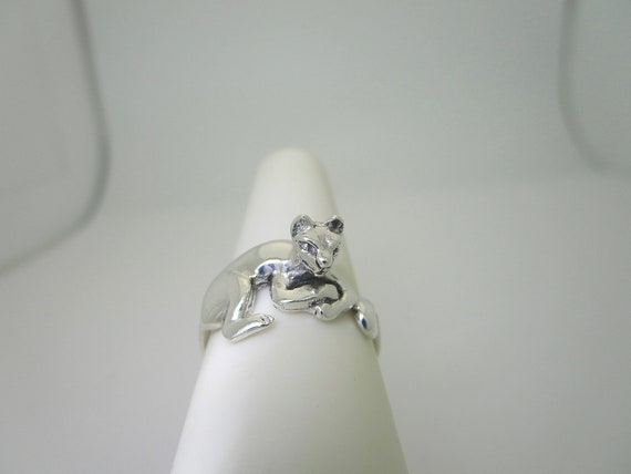 Sterling Silver Cat Ring Kitty Solid Wrap Around … - image 5