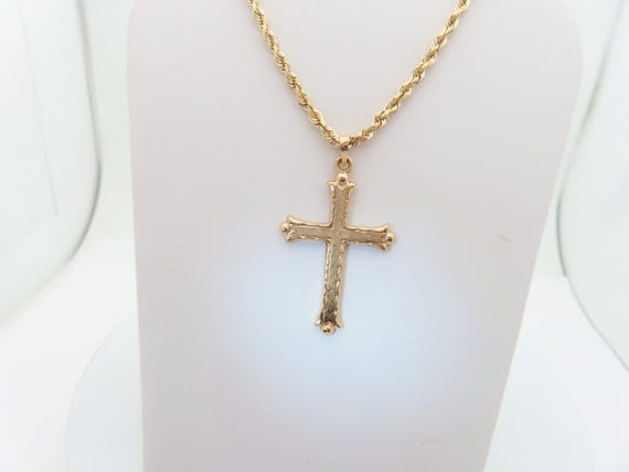 14K Solid Gold Cross Necklace Pendant Religious J… - image 3