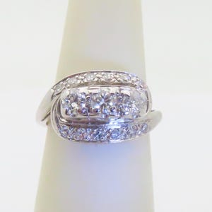 Antique 14k White Gold Diamond Anniversary Ring Natural Three Stone Bridal Rings Wedding Engagement Rings Gifts April .69ctw Size 5 R1340