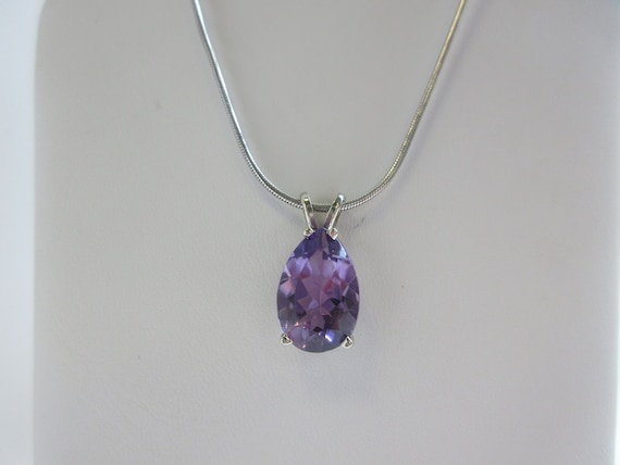 White Gold Amethyst Necklace Solitaire Pear 14k S… - image 1