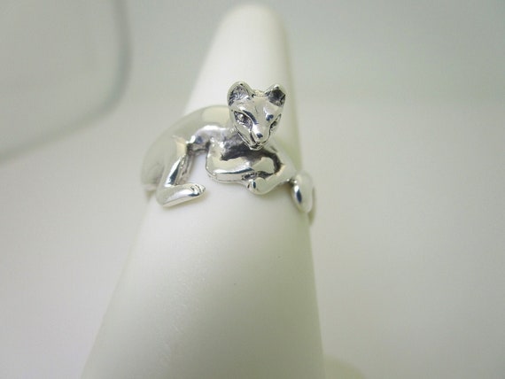 Sterling Silver Cat Ring Kitty Solid Wrap Around … - image 1