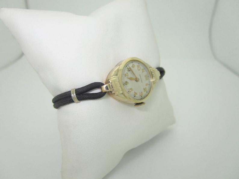 14K Gold Watch Waltham Ladies Vintage Black Cord Band 6 Etsy