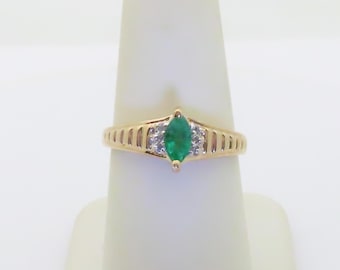 Vintage 14k Emerald Rings Diamond Natural Jewelry Women Rings Solid Gold May Birthstone Jewelry Birthday Anniversary .35ct Size 7.75 R1708