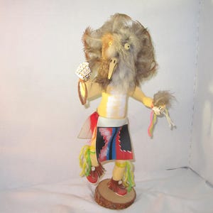 A Rare Kachina Doll Native Americans Hand Wrought Brown Owl Dancer folk Art Katsina Spiritual Intricate Colorful Signed Tribal