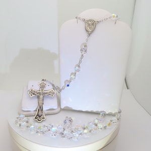 Vintage Rosary Beads Necklace Crucifix Catholic Cross Prayer Beads Crystal Solid Sterling Silver Christian Jewelry Gifts Men Women 30&quot; SN012