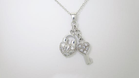Solid Sterling Silver Heart Lock & Key Pendant Ne… - image 6