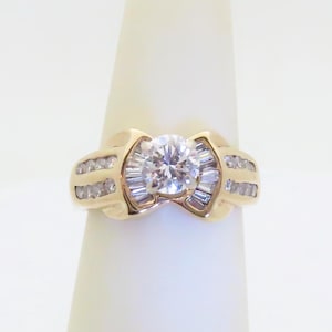14k Vintage Diamond Engagement Ring Natural Round Baguettes Bridal Jewelry Proposal Gift Anniversary Ring Solid Gold .94ctw Size 5.25 R1166