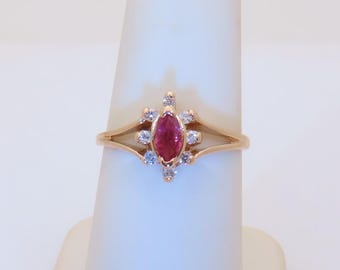 14k Pink Sapphire Diamond Ring Solid Gold Jewelry Promise Rings Pink Sapphire Gift Wife Anniversary September Birthday .32ctw Size 7 R1811