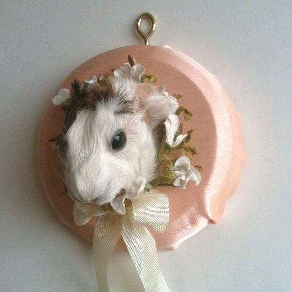 Floral Wreathed Taxidermy Baby Guinea Pig Wall Hanging