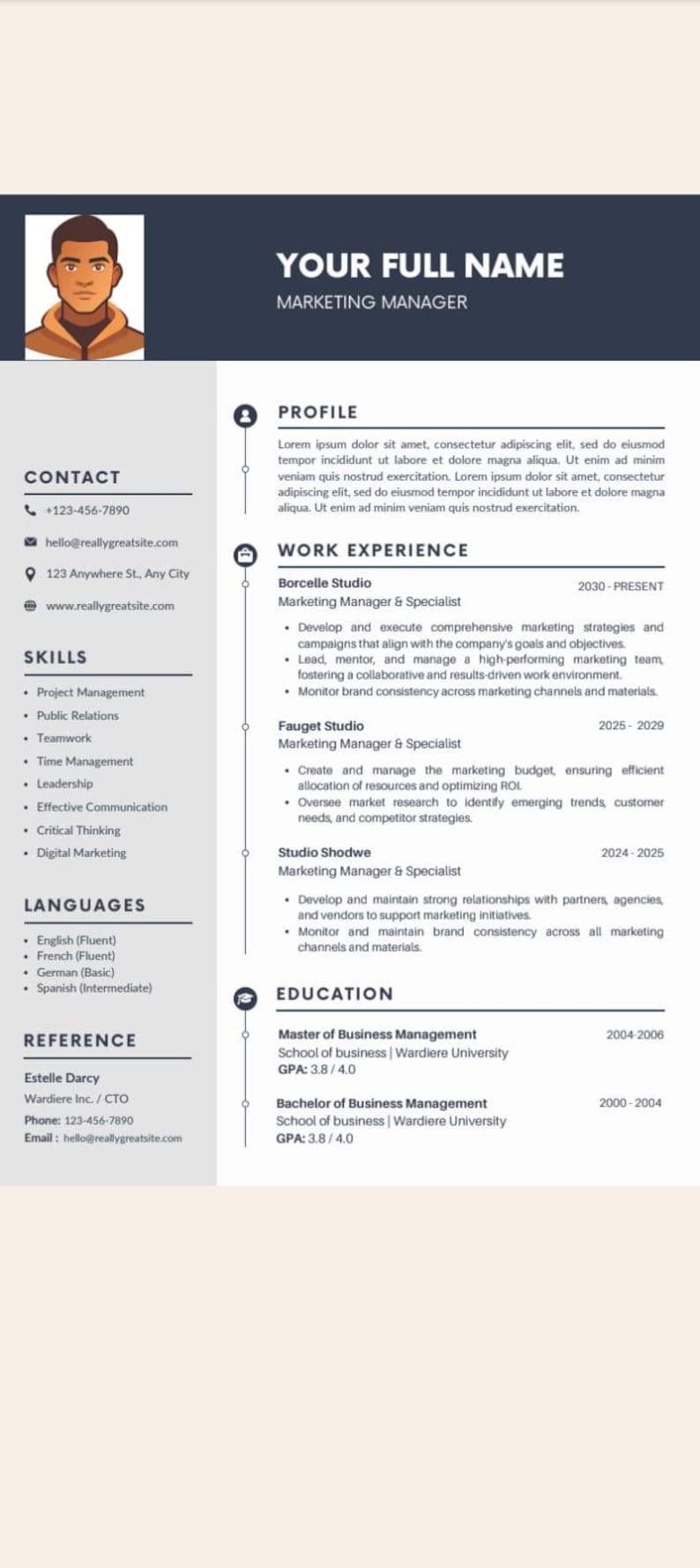 Cv Modele Design Modèle de CV professionnel, modèle de CV modifiable, design de CV ...