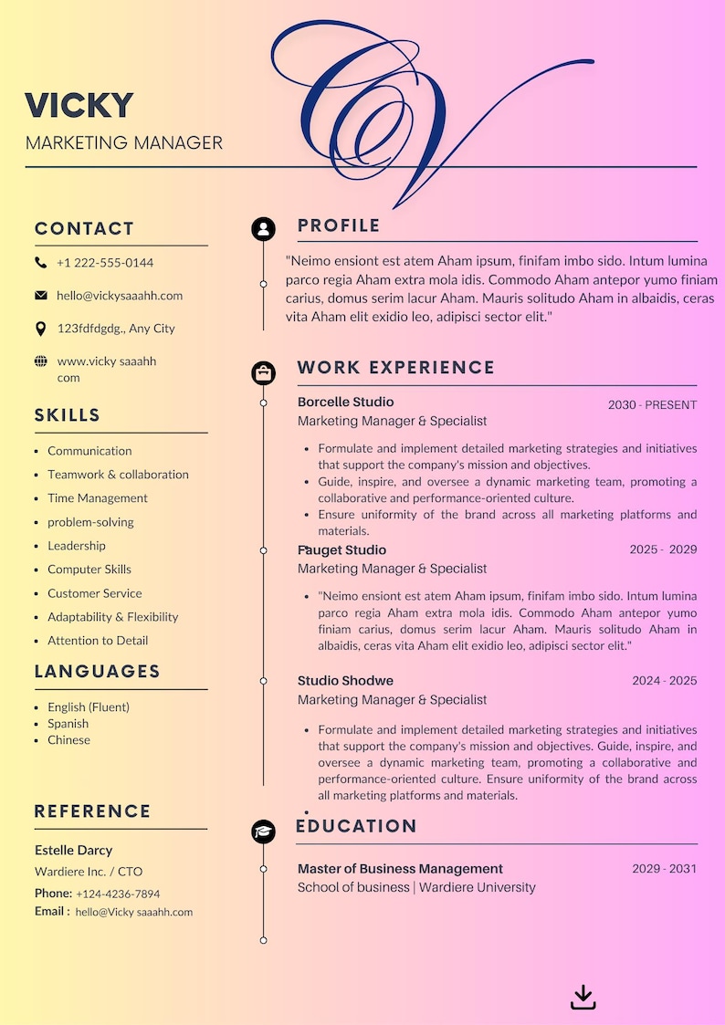 Cv Modele Design Modèle de CV professionnel, modèle de CV modifiable, design de CV ...
