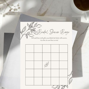 Printable Bridal Shower Bingo Game Minimalist Floral