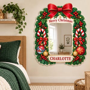 Personalized Christmas Mirror for Kids, Custom Name Kids Wall Mirror, Nutcracker Gingerbread Holiday Decor