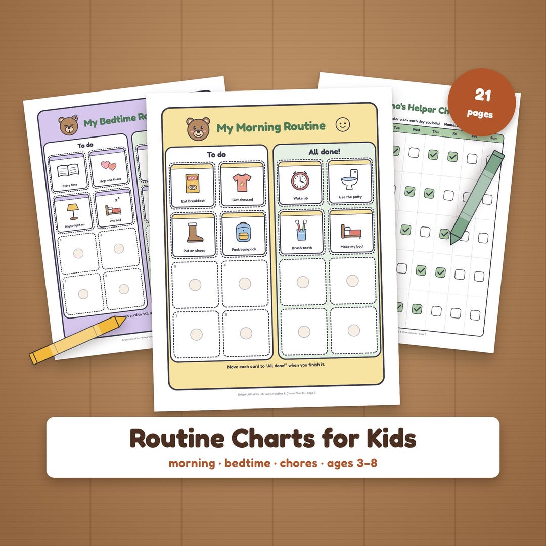 Printable Routine Cute Kids Routine Chart Printable, Morning Bedtime Chore Chart, Visual ...