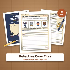 Detective Logic Puzzles for Kids Ages 7-10, Printable Mystery Case Files, Secret Code Workbook