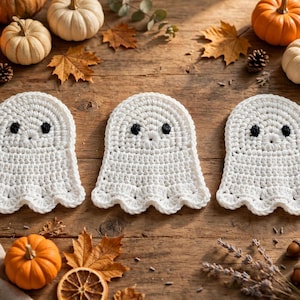 Patrón de posavasos de fantasmas espeluznantes a crochet – Proyecto fácil para Halloween (PDF)