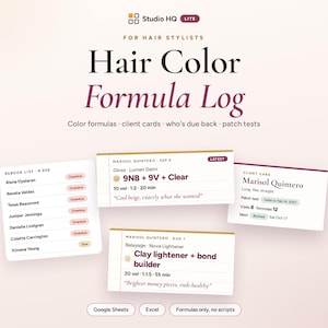 Hair Color Formula Log & Client Card, Rebooking Tracker, Google Sheets Excel Template (Digital Download)