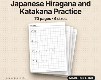 Japanese Hiragana and Katakana Practice for E-Ink Tablets | Kana Tracing Words Numbers | PDF