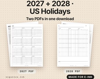Digital Planner 2027 + 2028 | US Federal Holidays (PDF Download)