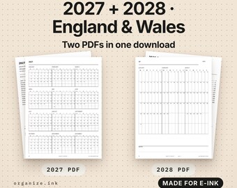 Digital Planner 2027 + 2028 | England, Wales, Scotland, NI & Ireland Holidays (PDF Download)