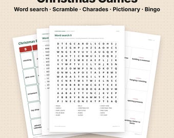 Christmas Games Printable, Family Pack | Word Search, Word Scramble, Charades, Pictionary, Bingo (PDF)