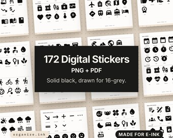 Digital Planner Stickers | 172 Greyscale Icons, PNG (Instant Download)