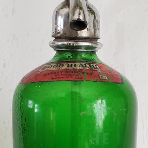 Antique Vintage The Ettinger Bott. Works Seltzer Bottle Brooklyn N.Y. Soda Water Seltzer Water Bottle Green, Siphon Bottle
