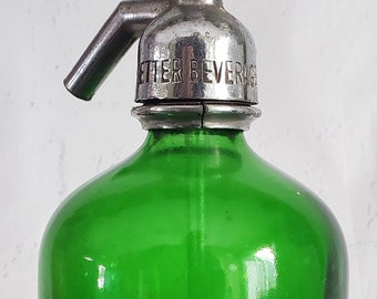 Antique Vintage Better Beverage Bottler's Seltzer Bottle Fox Lake WIS. Crystal Soda Water Co. Soda Water Seltzer Water Bottle Green, Siphon