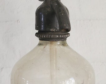 Antique Vintage Aug. Segelke Seltzer Bottle Soda Water Seltzer Water Bottle Siphon Bottle Crete NEBR. Clear