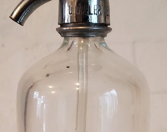 Antique Vintage C. Miller Carbonated Water Seltzer Bottle Soda Water Seltzer Water Bottle Siphon Bottle Newark N.J. Clear