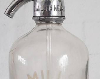 Antique Vintage C. Miller Carbonated Water Seltzer Bottle Soda Water Seltzer Water Bottle Siphon Bottle Newark N.J. Clear