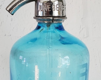 Antique Vintage B&B Beverages Seltzer Bottle Arverne  N.Y. Soda Water Seltzer Water Bottle Siphon Bottle Blue