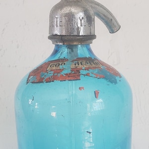 Antique Vintage Boulevard Bottling Co. Seltzer Bottle Bronx N.Y. Soda Water Seltzer Water Bottle Siphon Bottle Blue