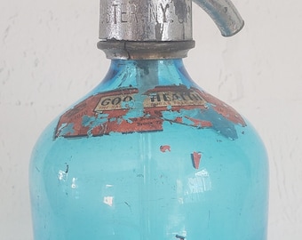 Antique Vintage Boulevard Bottling Co. Seltzer Bottle Bronx N.Y. Soda Water Seltzer Water Bottle Siphon Bottle Blue