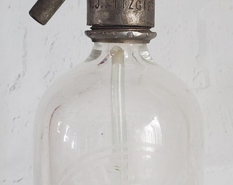 Antique Vintage M. J. Fitzgibbons Seltzer Bottle Soda Water Seltzer Water Bottle Siphon Bottle Middletown CONN. Clear