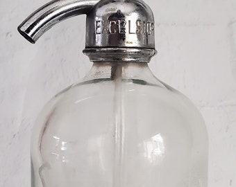 Antique Vintage Excelsior Inc. Bottling Works Seltzer Bottle Soda Water Seltzer Water Bottle Siphon Bottle Newark N.J. Clear