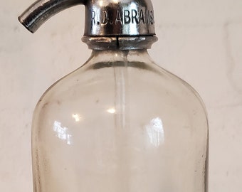 Antique Vintage R. D. Abramson Sparkling Beverages Water Seltzer Bottle Soda Water Seltzer Water Bottle Siphon Bottle Brooklyn N.Y.  Clear