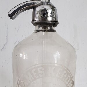 Antique Vintage James Keron Seltzer Bottle Soda Water Central Falls R.I. Seltzer Water Bottle Syphon Bottle Clear