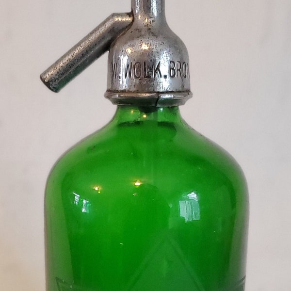 Antique Vintage Brooklyn Mineral Water Co. Seltzer Bottle Brooklyn E.D. Soda Water Seltzer Water Bottle Green, Siphon Bottle