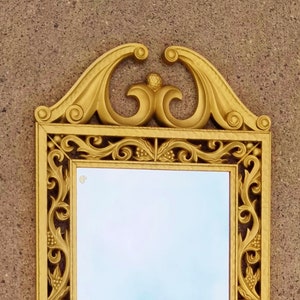 Vintage Hollywood Regency Gold Mirror, Retro Ornate Wall Mirror, Made in Belgium, c.70&#39;s/80&#39;s, Faux Gold Gilded Molded Plastic Frame, Scroll